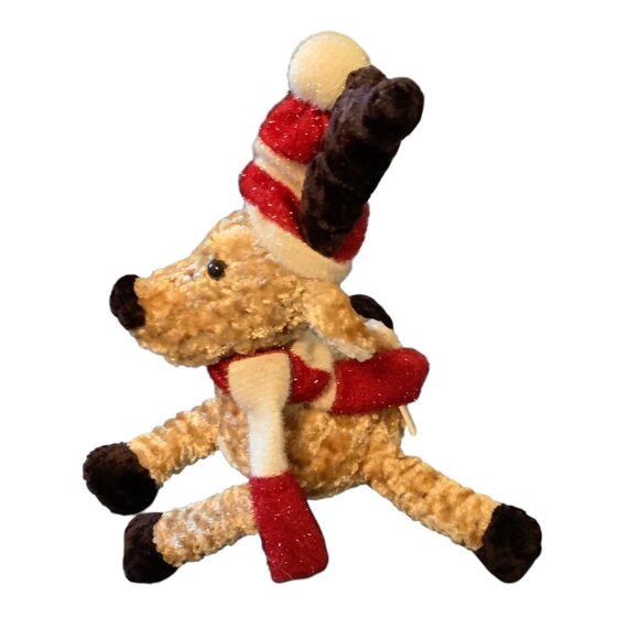 Vtg 2002 King Plush Christmas Reindeer Plush Toy Santa Hat & Scarf Ages 3+ 12” - Picture 3 of 7
